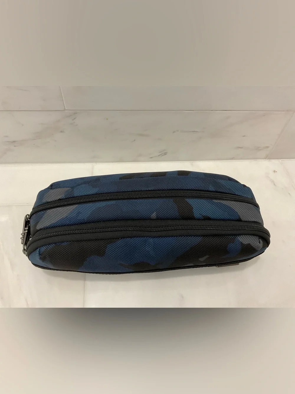 NWT TUMI DOUBLE Zippered Ballistic Nylon Pencil Case Cord Pouch - BLUE CAMO